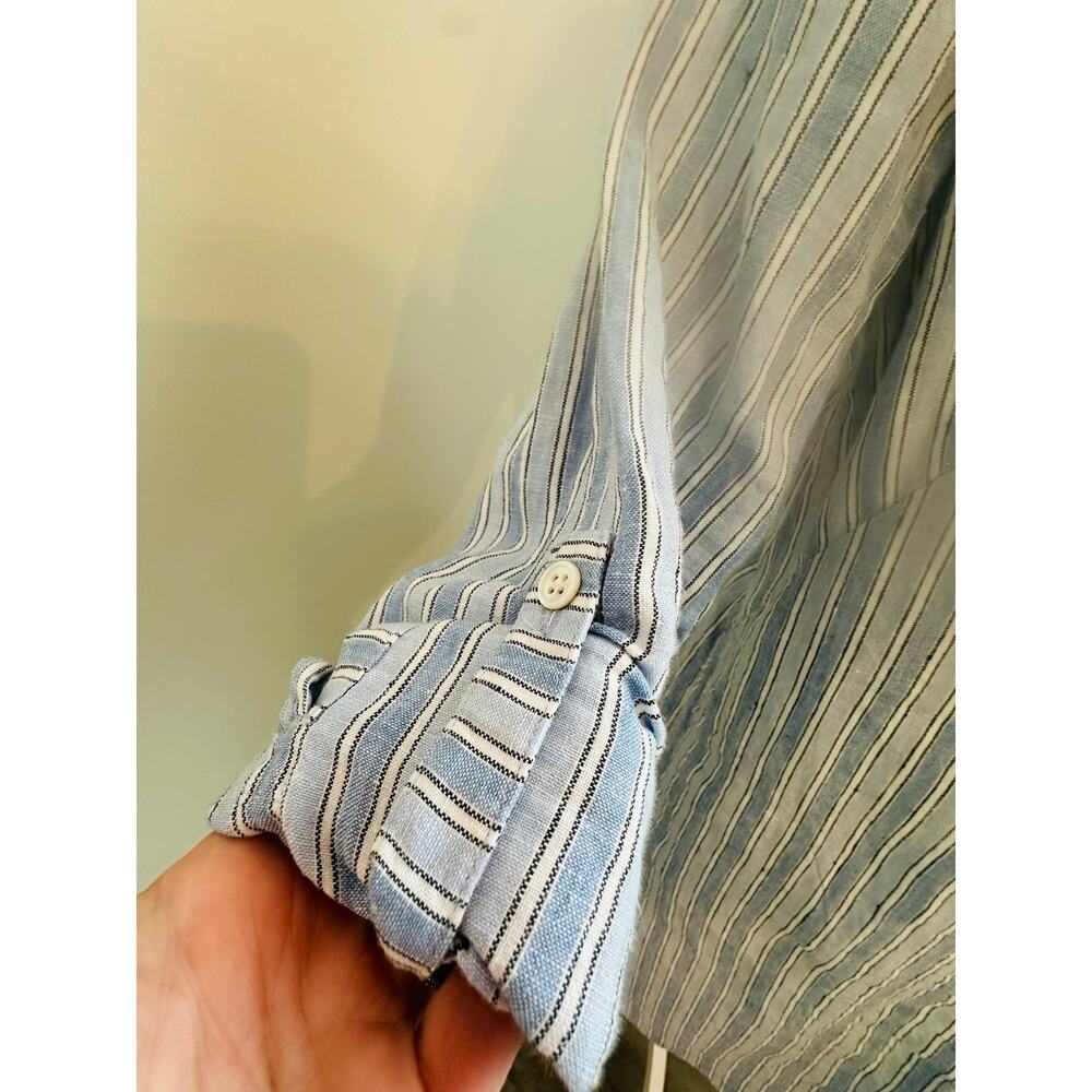 J. Jill Linen Striped Shirt Dress SP Blue White Button Front Casual Chic Travel - Picture 6 of 10